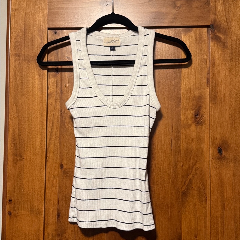 Striped White and Black Tank Top